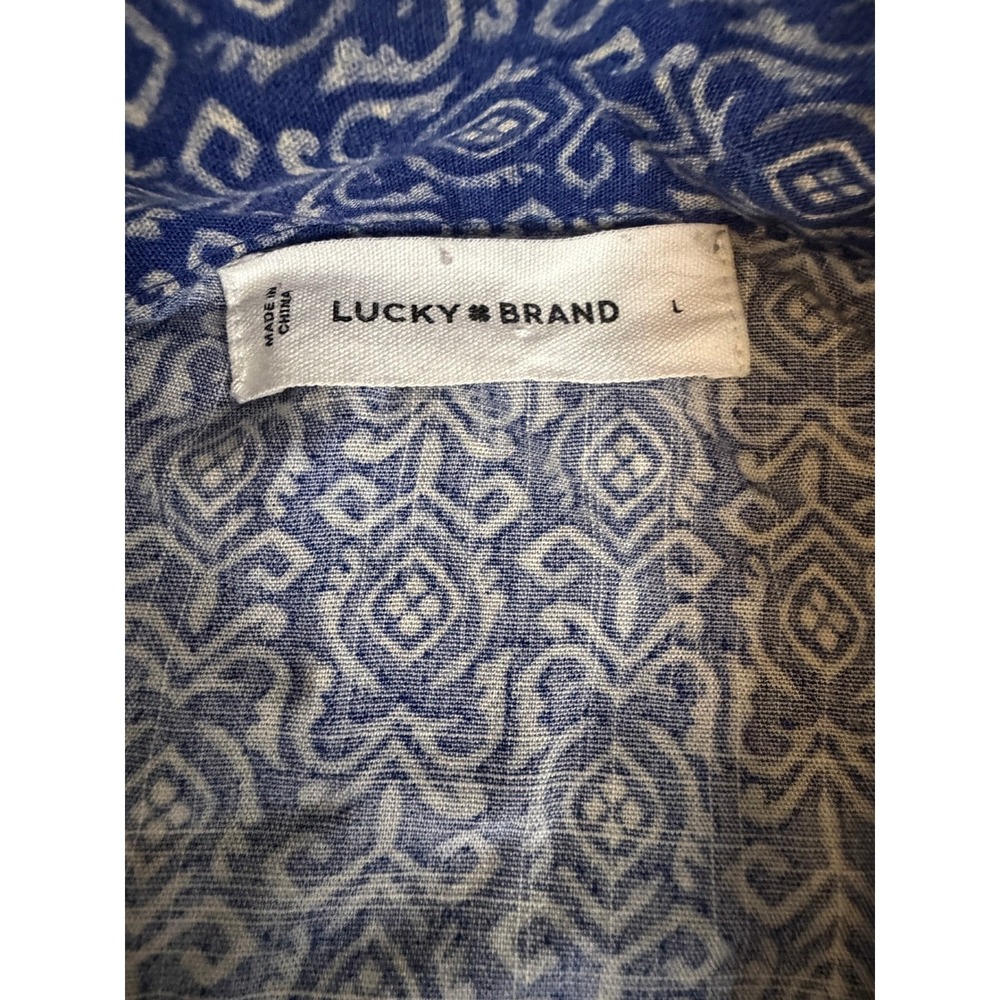 Lucky Brand Blue White Geometric Print Button Front Midi Shirt Dress Large L - Picture 4 of 4
